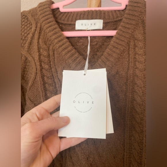 FINAL OFFER! NWT V Neck Crop Cable Jumper Brown Olive Clothing - Picture 10 of 11
